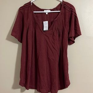 Bohme Shirt Womens Flowy  Burgundy V Neck pintuck detail Blouse size small
